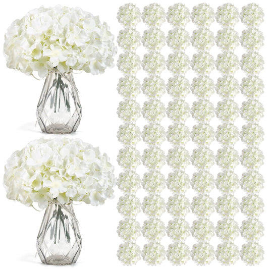 Auihiay 104 PCS Artificial Hydrangea Flowers Silk Hydrangea Artificial Flowers Heads with Stems Full Hydrangea Flowers for Wedding Centerpieces Home Garden Party Decor (Ivory)