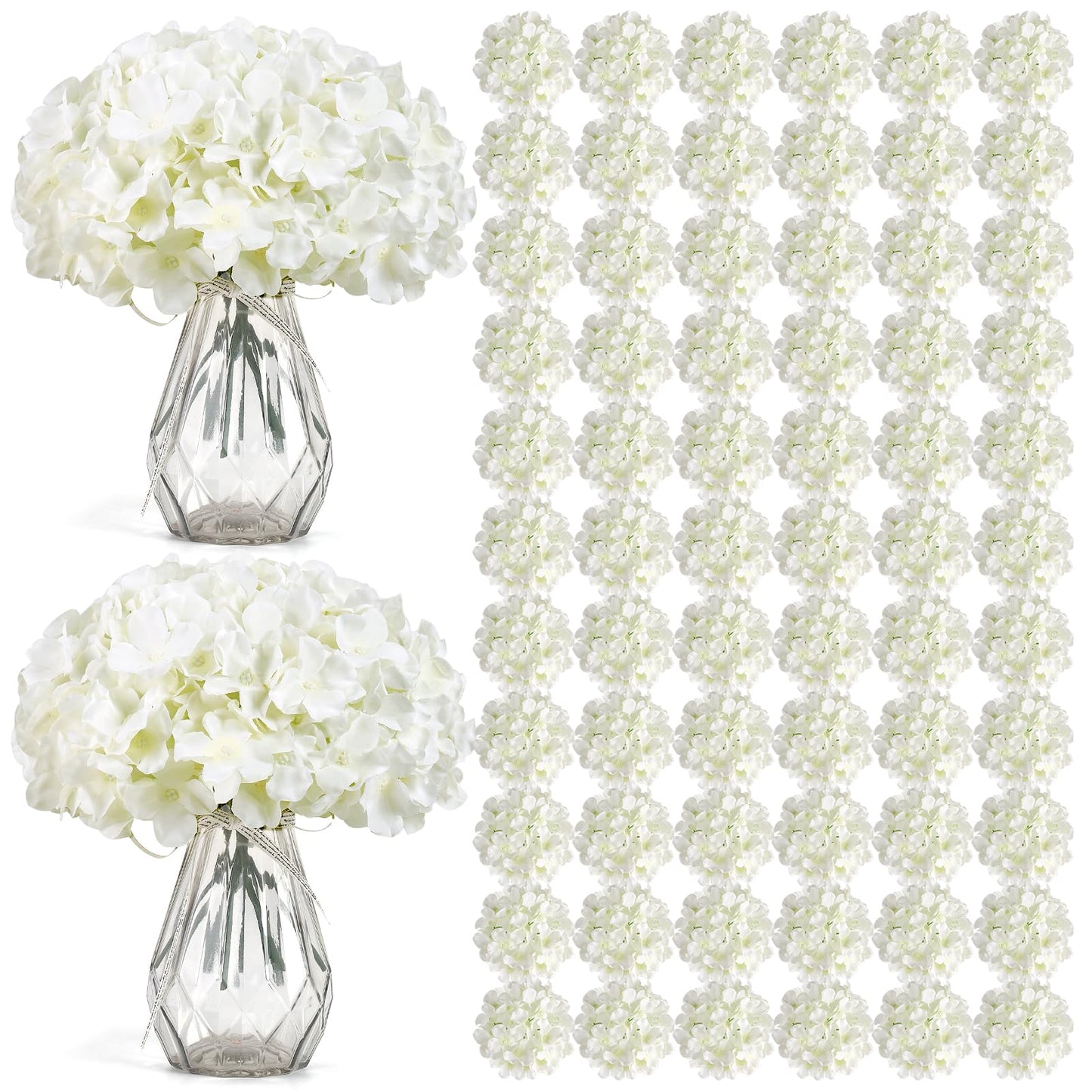 Auihiay 104 PCS Artificial Hydrangea Flowers Silk Hydrangea Artificial Flowers Heads with Stems Full Hydrangea Flowers for Wedding Centerpieces Home Garden Party Decor (Ivory)