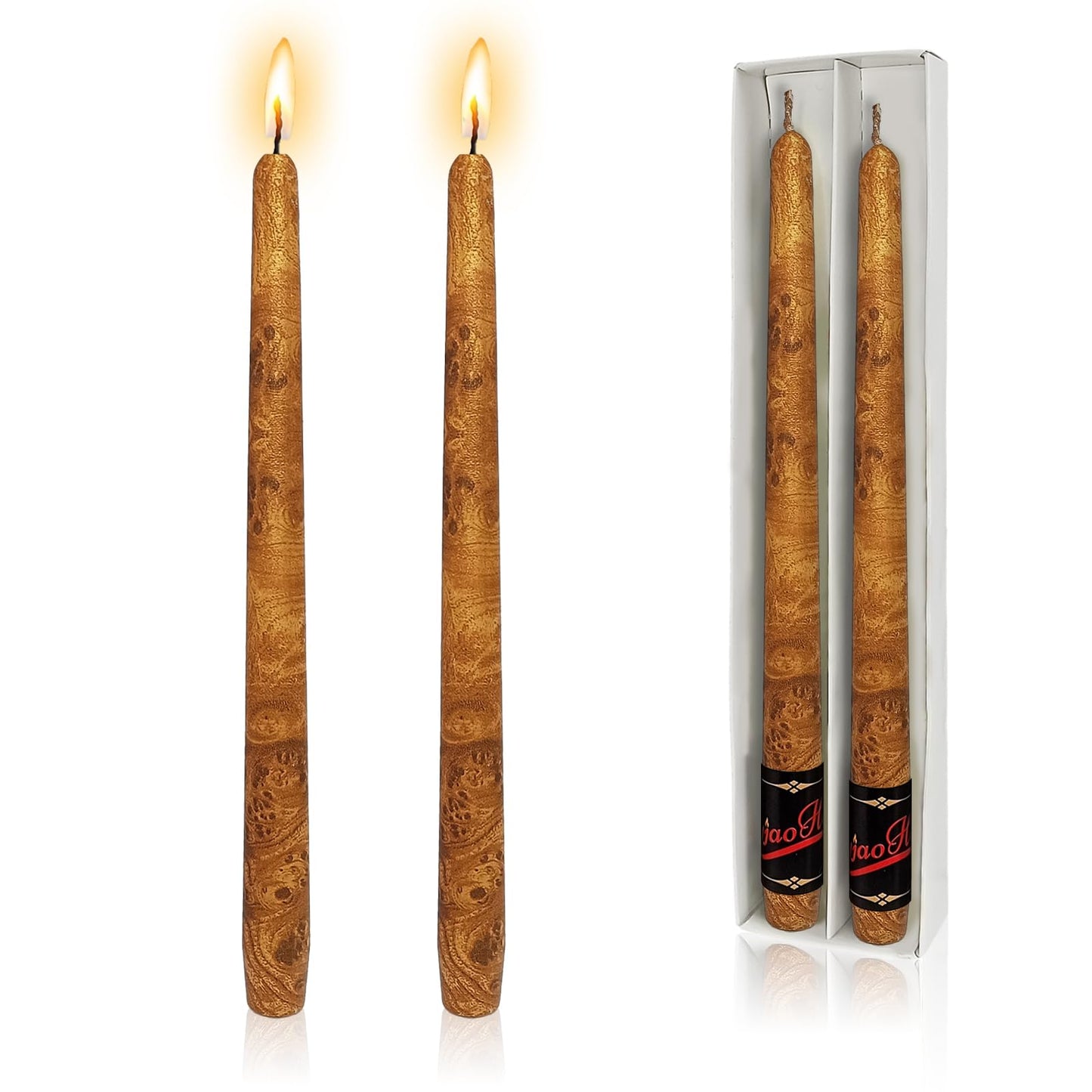 NJAO HOO Fall Decor Candlesticks 10 in Straight Taper Candles Hand Printing Wood Candlesticks Tall Candle for Home Garden Decor Simple Modern Rustic Primitive Decor 2Pcs